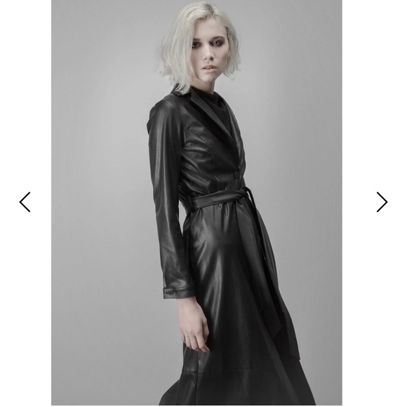 Wolf & Badger JULIA ALLERT Black Long Button-Up Eco-Leather Trench Coat - Picture 3 of 4